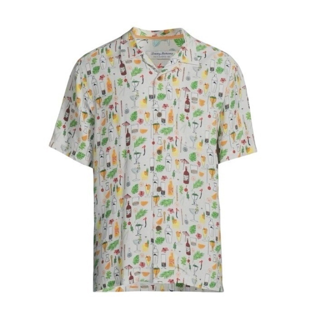 Tommy Bahama Mens Large Veracruz Cay Lemon Lounge Cocktail Happy Hour Camp Shirt